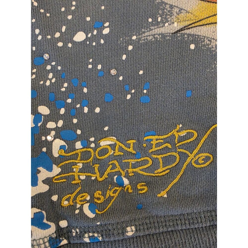 Vintage Women's M Don Ed Hardy Tattoo Zip Hoodie Christian Audigier Y2K Geisha - Picture 11 of 16